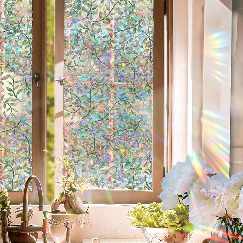 Colorful Rainbow Bird Pattern Prismatic Window Film Reusable No-Adhesive Static Cling Rainbow Sun Catcher Decal For Home Decor