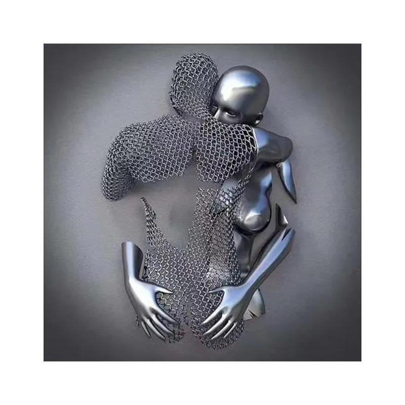 3D Visual Gold Silver Metal Figure Art Statue Canvas Painting Romantic Abstract Posters and Prints Wall Pictures Modern Home Decor for Living Room