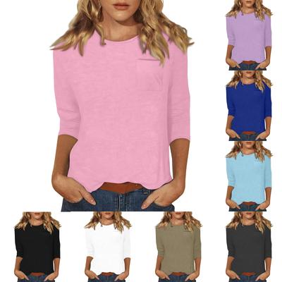 Женский повседневный однотонный топ с круглым вырезом и рукавами три четверти