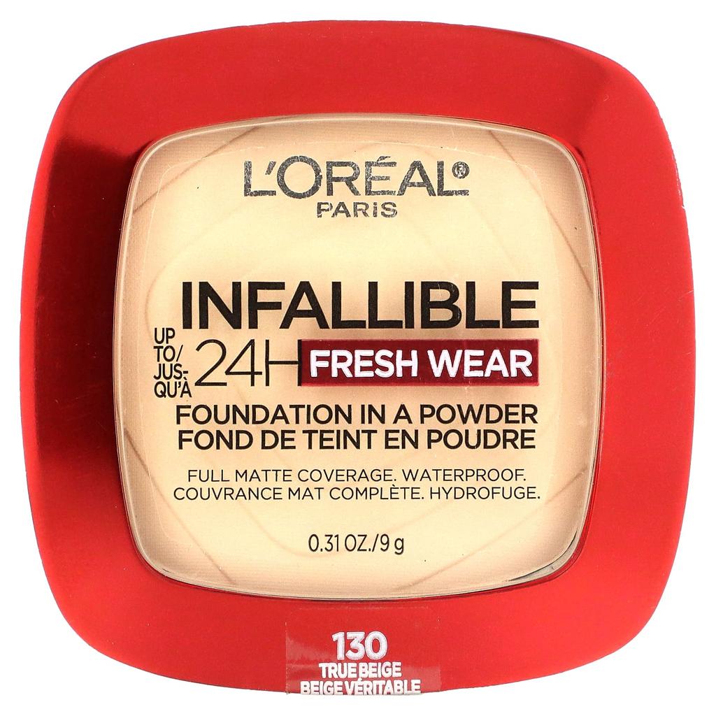 L'Oréal, Infallible 24-hour Fresh Wear, Powder Foundation, 130 True Beige, 9G(0.31Oz)