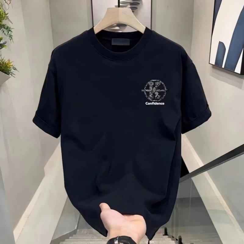 Новая мужская хлопковая футболка с рукавом три четверти, модный бренд, американская простая мода, мужская свободная, тяжелая, с легким роскошным высоким чувством