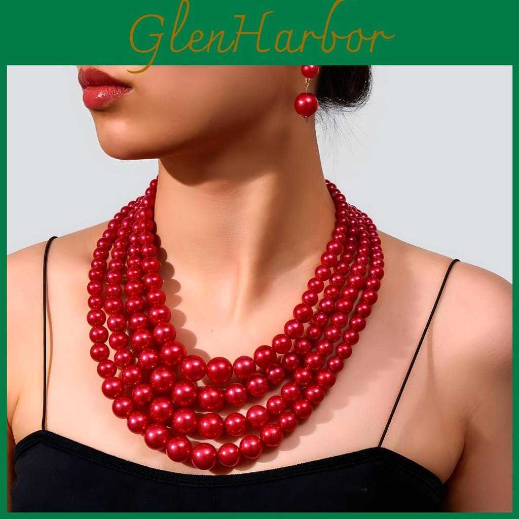 Collarbone Exaggerated String Womens Fashion Multilayer Necklace Versatile Earrings Necklace Set