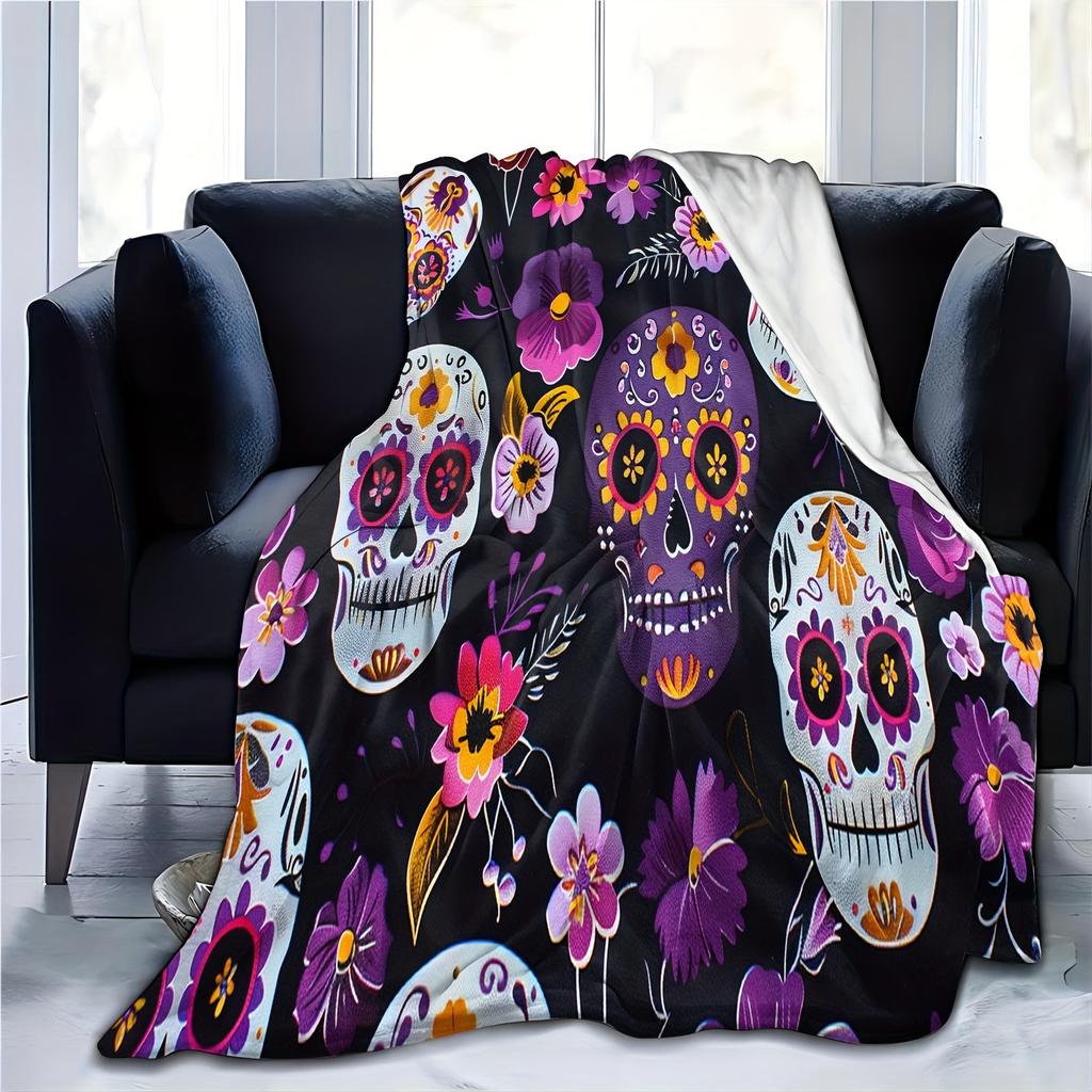 Sugar Skulls and Flowers Ultra-Soft Cozy Blanket - Perfect for Winter, Ideal Gift for Art and Culture Enthusiasts,Brings Comfort