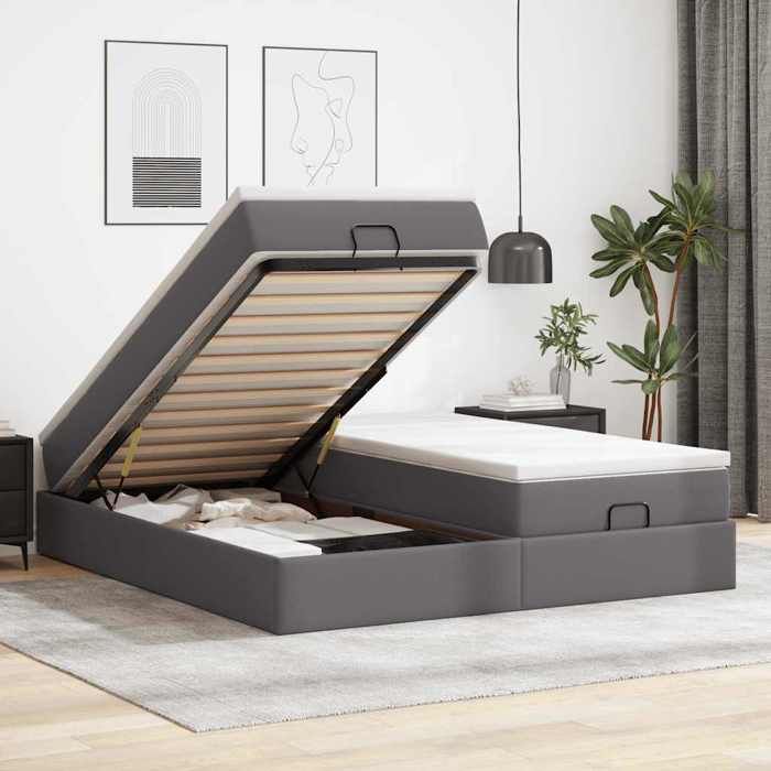 Cadre de lit avec matelas - Maison Exclusive - Similicuir gris - 180x200 cm - Rangement intégré