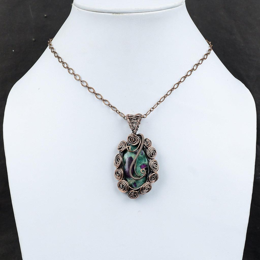 Подвеска из рубина-фуксита, подвеска, оплетенная медной проволокой, медные украшения, подвеска из драгоценного камня ручной работы, украшения с оплеткой из проволоки, подвеска для подарков