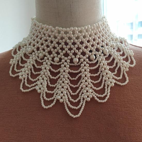 Imitation Pearl Fake Collar Necklace Hollow Design Multi Layer Detachable Collar Solid Color Dress