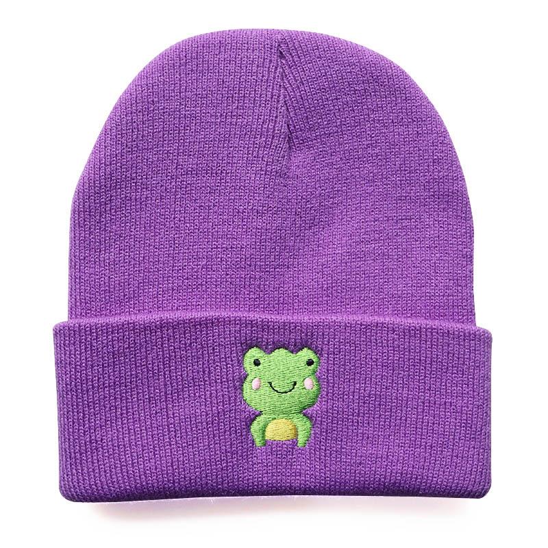 Hip-hop cute frog cartoon warm hat for male and female students Frog Embroidered knitted hat, woolen hat, warm for outdoor sports