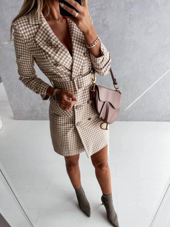 2021 Осень/Зима Красочное Платье-пальто костюмного типа с длинными рукавами и поясом