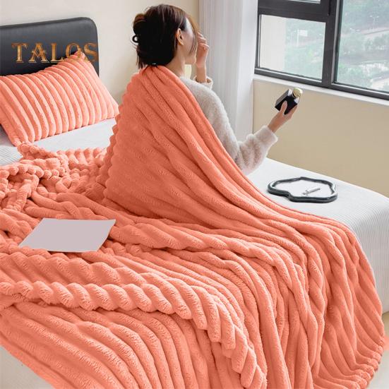 Summer AC Flannel Blanket Thickened Double-sided Plush Striped Texture Solid Color Office Nap Home Bed Sofa Travel Cozy Warm Winter Blanket