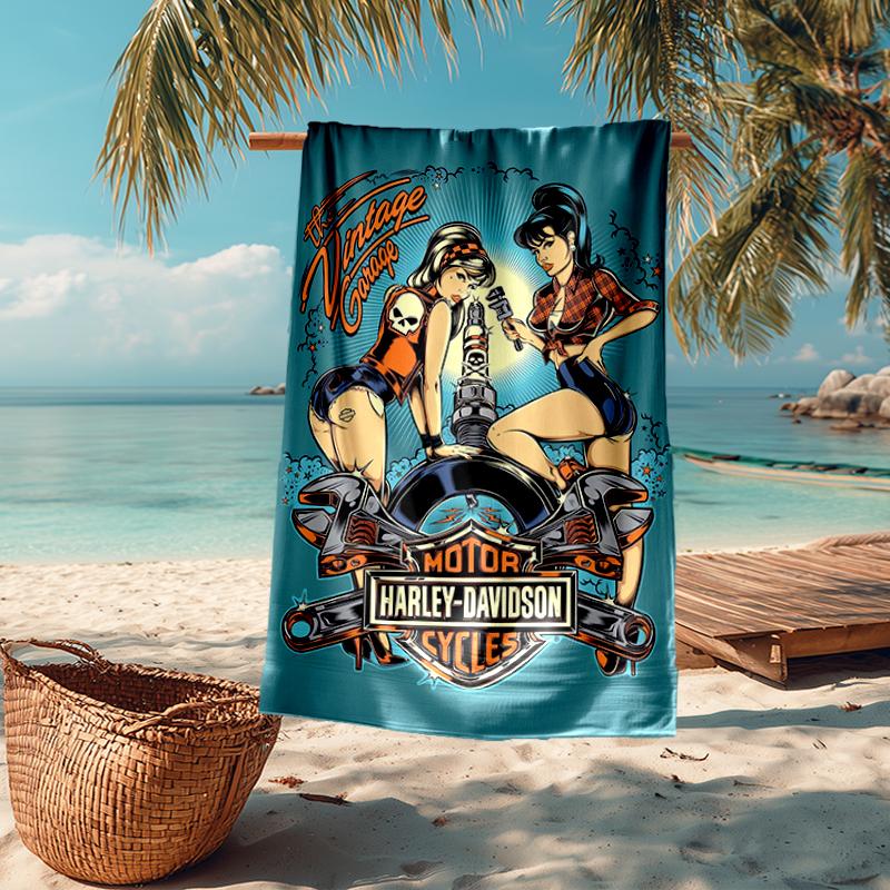 Vintage Motorcycle Fashion Beach Towel: Ideal for Summer Adventures Soft, absorbent and quick drying suitable for swimming and bathing