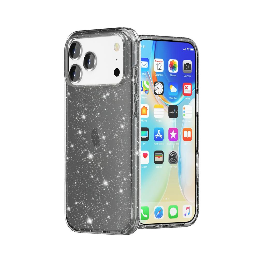 For iPhone 17 Pro Case Sparkly Powder Glitter Shiny Soft TPU+Hard PC Back Cover