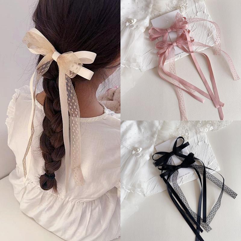 2pcs Sweet Lace Ribbon Hair Clip for Girl Chic Korean Bow Hair Pin for Children Braid  Hairclip Hair Styling Kids Headwear