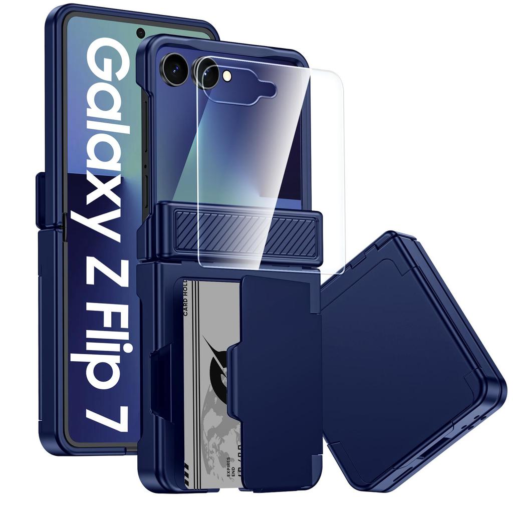 Для Samsung Galaxy Z Flip 7 с держателем для карт [RFID-блокировка] и защитой шарнира и HD-защитой экрана, Прочный противоударный чехол для телефона - Мятно-зеленый
