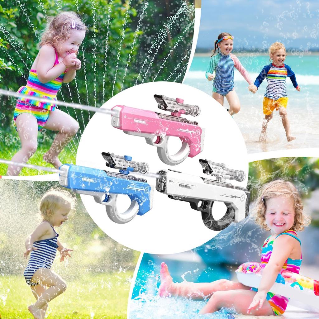 Electric Water Guns, Large Range, Automatic Filling, Rechargeable, Blue, Kids & Adults