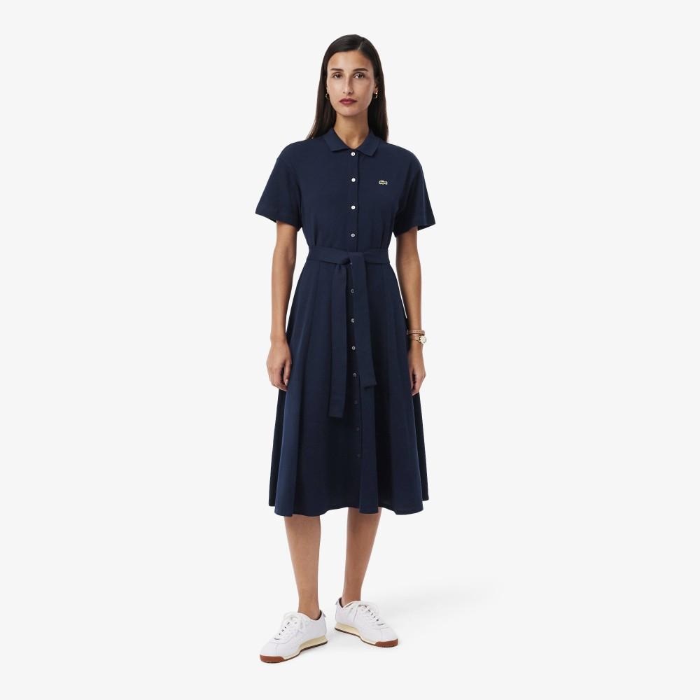 Lacoste Женское платье-поло с поясом, приталенное и расклешенное EF9621-56G166