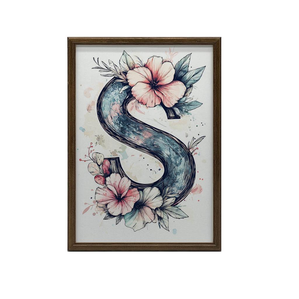 Plakat Z Literą S Wśród Kolorowych Kwiatów Plakat Z Literą S Wśród Kolorowych Kwiatów, 50X70 Cm, Rama Drewniana Jasny Dąb, Papier Matowy 230 Gsm
