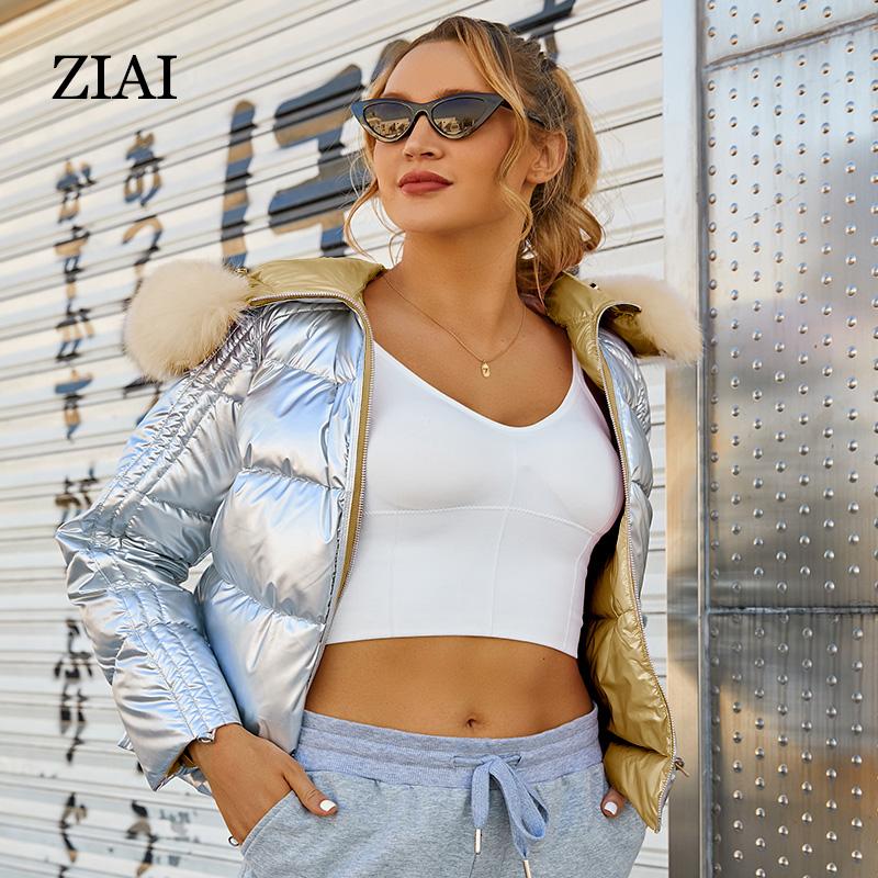 Парка Ziai с коротким меховым воротником и капюшоном, пуховое зимнее женское пальто с пузырьками