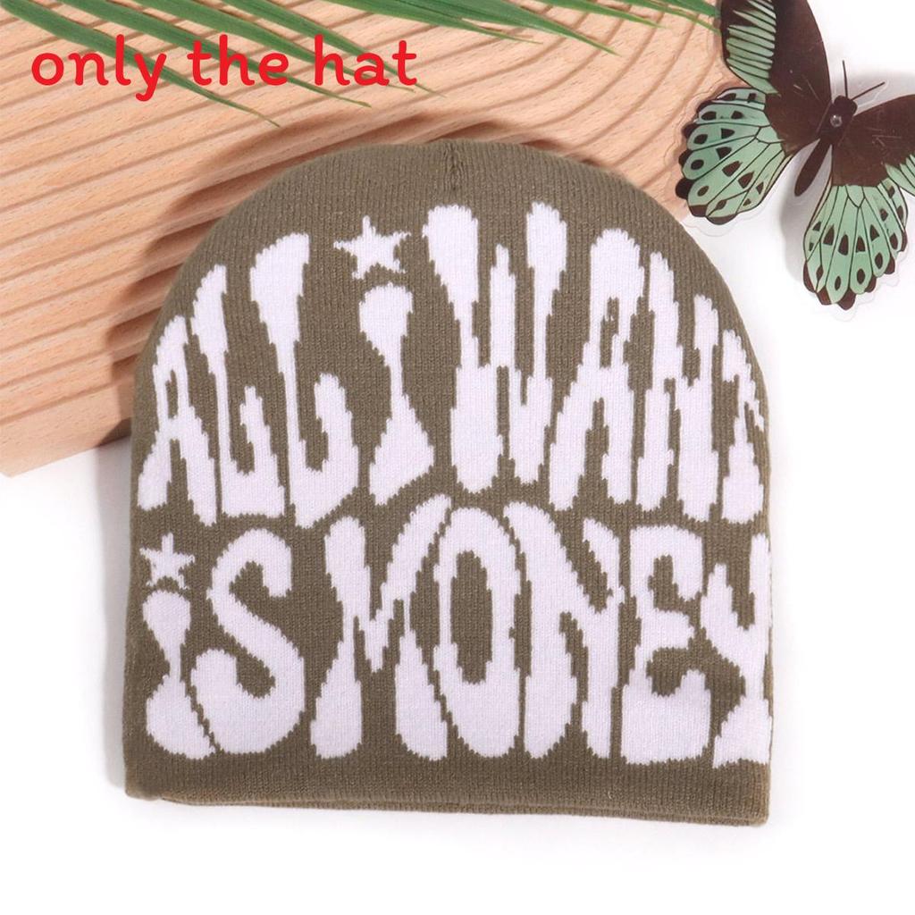 Minimalist Acrylic Knitted Cap With Letter Design For Casual And Hip Hop Looks