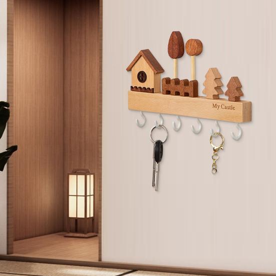 Деревянная ключница в деревенском стиле Вешалка с декоративными 6 настенными крючками Ключница для прихожей для ключей