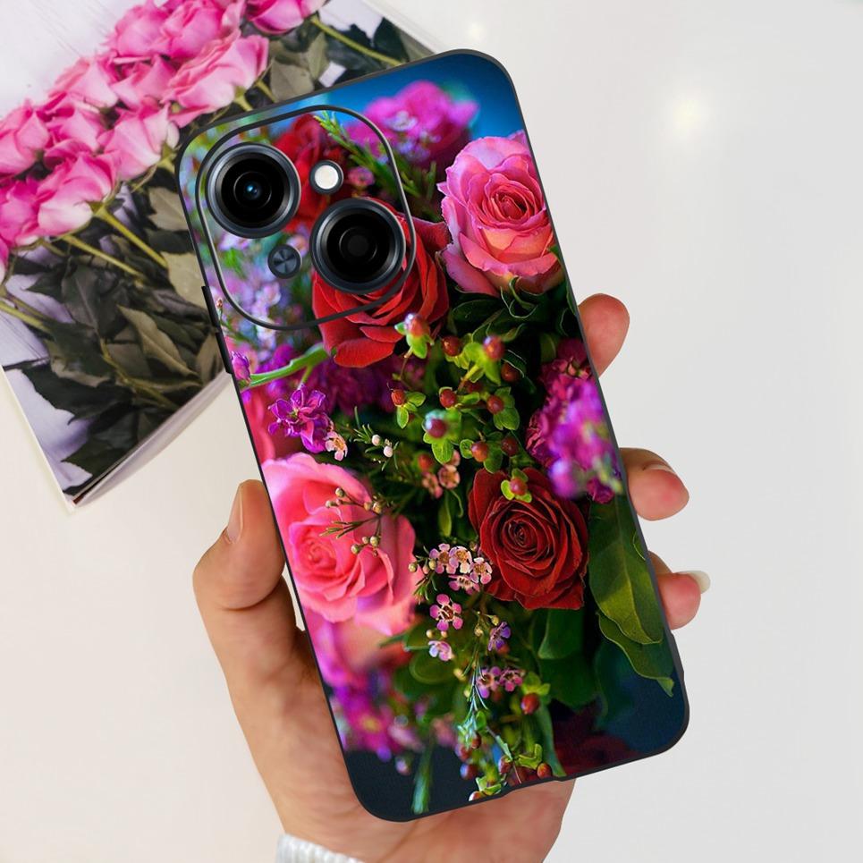 Цветок Бабочка Женская Модная Задняя Крышка Для Tecno Spark GO 1 Spark GO 2025 Чехол Для Телефона Черный Матовый Мягкий ТПУ Силикон