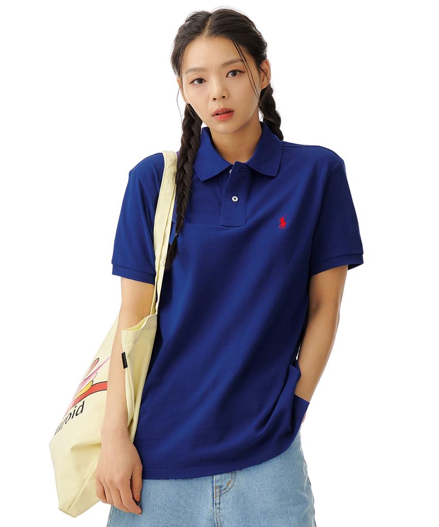 POLO RALPH LAUREN Хлопковая футболка-поло с сетчатой текстурой, приталенная, на заказ - Синяя