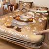 3pcs Merry Christmas Golden Santa Claus Print Bed Sheet Set Multi Size Soft Bedcover Bedroom Bedding Decoration Machine Washable