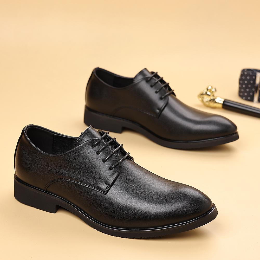 Молодежная уличная мужская кожаная обувь со встроенным подъемом каблука, мягкой подошвой, модная, универсальная, формальная, для бизнеса, всесезонная, прочная, повседневная, удобная обувь