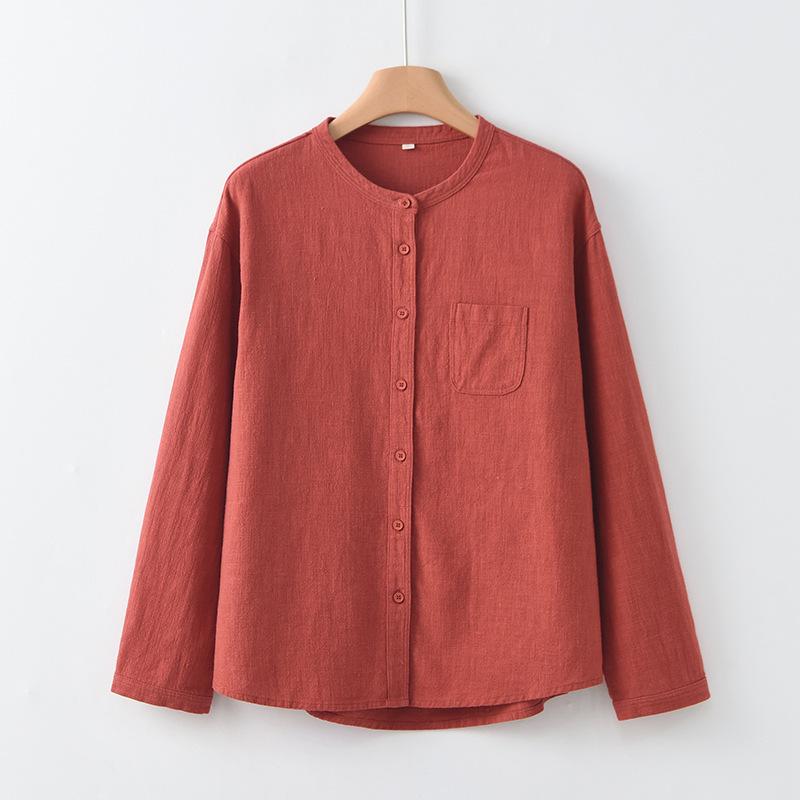 Deer and Andi cotton and linen women's 1116 autumn new shirt women's new Chinese high-end simple ramie shirt