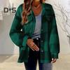 Осень-весна Женское пальто Клетчатый кардиган с застежкой на пуговицы Плотный флис Длинные рукава Ложные нагрудные карманы Отложной воротник Кардиган Повседневная одежда Для поездок на работу