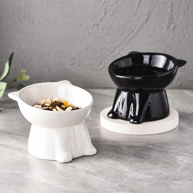 Pet Cat Food Bowl 15 Degree Slanted Tall Stand Anti-tip for Neck Protection Comfortable Feeding in Kitchen or Living Room
