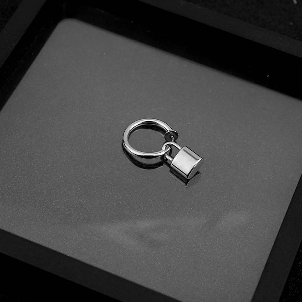 Personality Men Cool Style Korean Hop Hip Stainless Steel Ear Clip Stud Earring Padlock Earrings