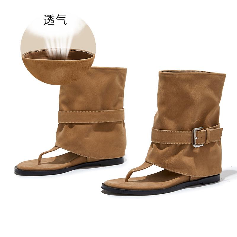Mezzanine retro Hong Kong style cool boots summer new one-word sandals versatile flat sandals beach women's shoes tide