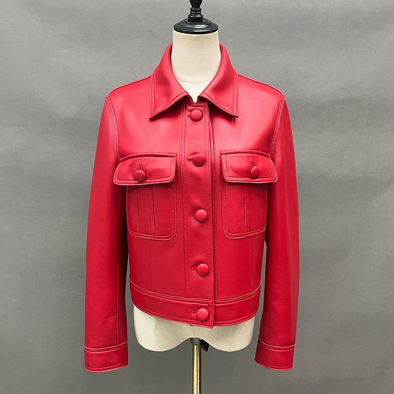 Весенне-осенняя кожаная куртка для женщин, новинка 2023 года, женские куртки-бомберы, мотоциклетные 100% настоящие дубленки