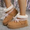Thick Bottom Fluffy Fur Women's Snow Boots 2025 Winter Sweet Pink Bowknot Ankle Boots with Platform Brand Furry Shoes for Woman