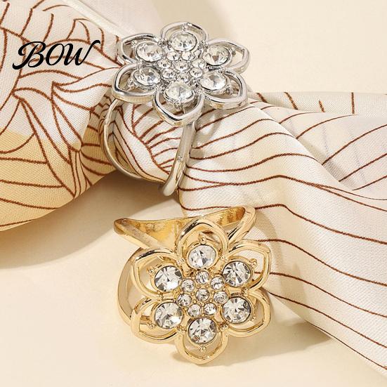 Sparkly Scarf Holder Rhinestone Flower Ring, Six Petal Clip Ring Sparkling for Women Shirts Silk Scarves Shawls Floral Accessory
