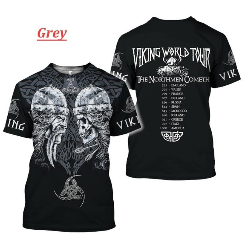 Модная мужская одежда для женщин и мужчин, викинг, татуировка, искусство, череп, футболка с 3D-принтом, викинги, короткие рукава