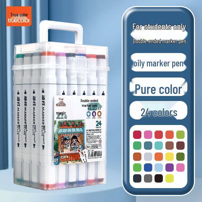 Двусторонние масляные маркеры True Color: Быстросохнущий набор для рисования в стиле аниме с твердыми наконечниками для студентов