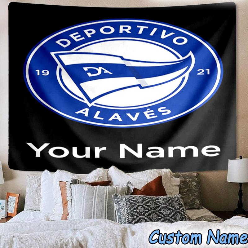 Custom Name Deportivo Alaves Crest Printed Tapestry, for Bedroom,Livingroom, dormitory, Large Wall Decor, Fabric Decor Fan Birthday Gifts