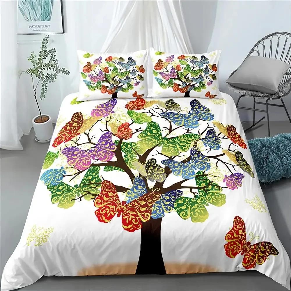 Nature Duvet Cover Psychedelic Tree of Life Gothic Background King Polyester Bedding Set Digital Print
