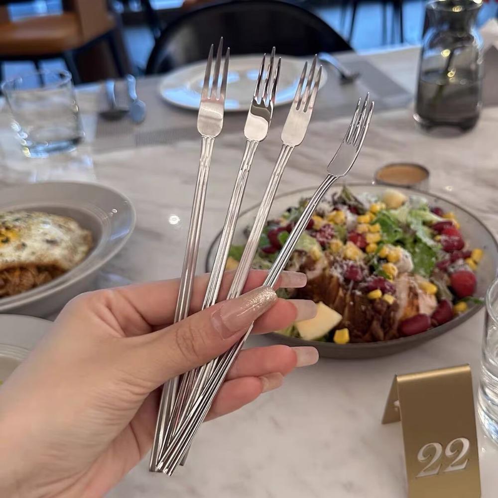 10PCS 3-toothed Dessert Cake Fork Extended Handle Afternoon Tea Fork Dinning Fork Salad Fork Party