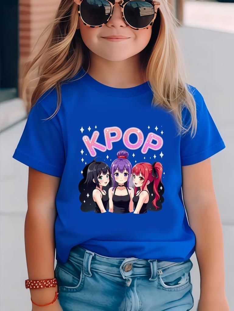 Kpop Мультяшный Принт Графические Детские Футболки Смешной Подарок для Фанатов Харадзюку Футболки Летние Топы Топы с Коротким Рукавом Детская Одежда