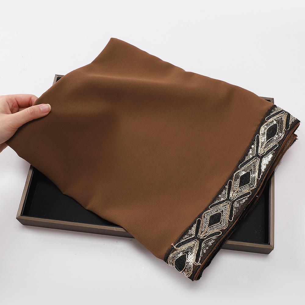 New Pearl Chiffon Embroidered Sequins Decorative Wrap Headscarf, Malaysia Indonesia Fashion Lace Ladies Scarf