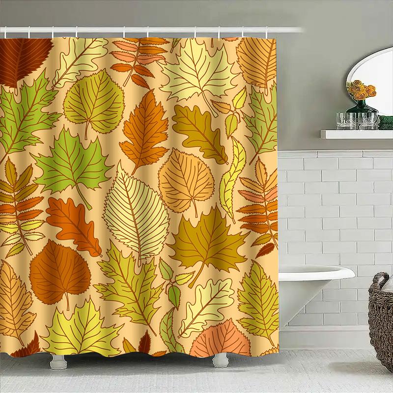 Fall Leaves Shower Curtain 3D Printed Fabric Shower Curtain For Bathroom Decor In Green Yellow Orange Brown Red Leaf Pattern Siz