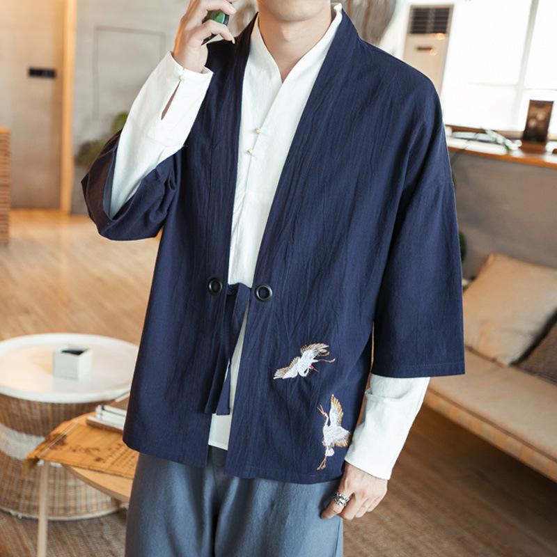 Мужской кардиган в китайском стиле с рукавом три четверти на весну и лето