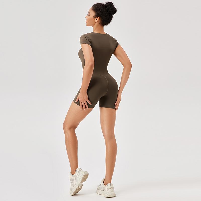 European And American Tight-fitting Sports Jumpsuits With Short Sleeves Square Collar Nude Training Running Yoga Fitness Jumpsuit