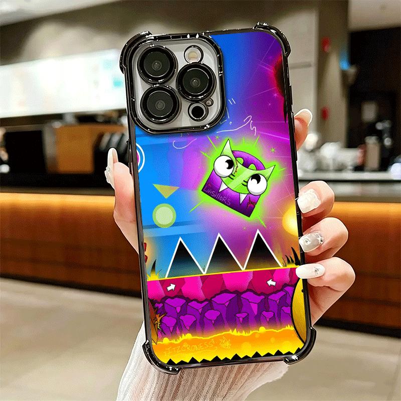 Игровой чехол Geometry Dash с покрытием для телефона iPhone 16 17 Pro Max Air 16E 14 15 Plus 12 13 Mini, противоударный чехол с подушкой безопасности