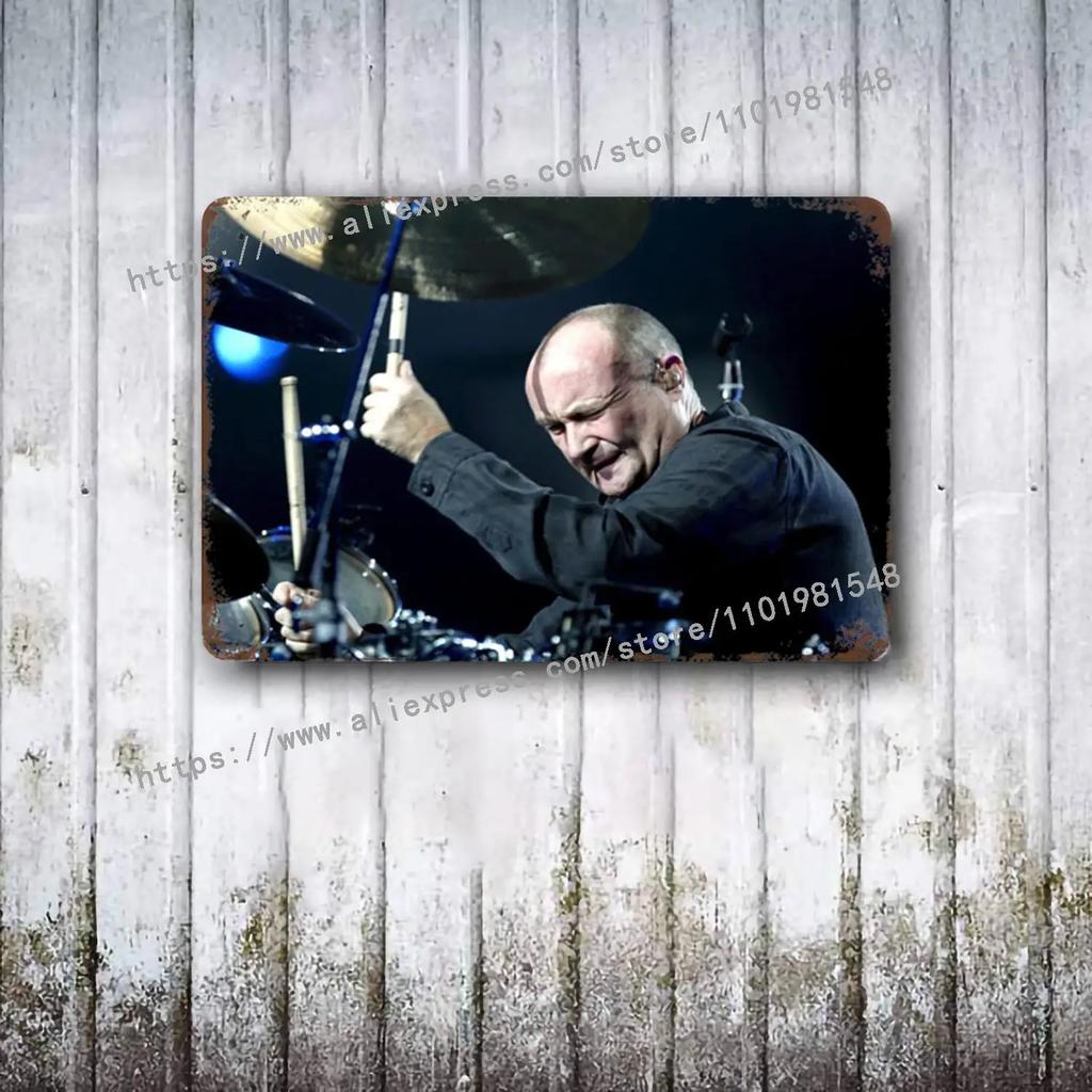 Фил Коллинз Барабанщик металлический Декор Постер Винтажная Жестяная Табличка Металлическая Табличка Декоративная Табличка для Паба Бара Мужской Пещеры Клуба Настенное Украшение