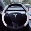 Ультратонкий противоскользящий впитывающий пот чехол на руль Tesla Model 3/Y со слотом для карт для всех сезонов
