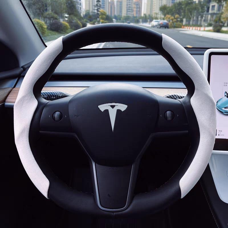 Ультратонкий противоскользящий впитывающий пот чехол на руль Tesla Model 3/Y со слотом для карт для всех сезонов