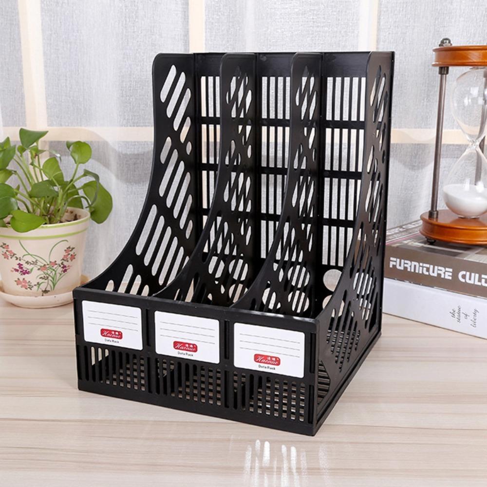 PP Magazine Holder 4 Vertical Compartments File Sorter Compact Desk Organizer Bookshelf